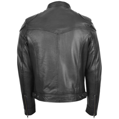 Mens Biker Soft Casual Leather Jacket Milton Black - genuine leather jacket in black with biker
