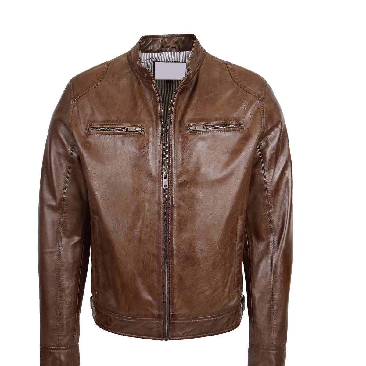Mens Biker Soft Casual Leather Jacket Milton Brown - genuine leather jacket in brown with biker