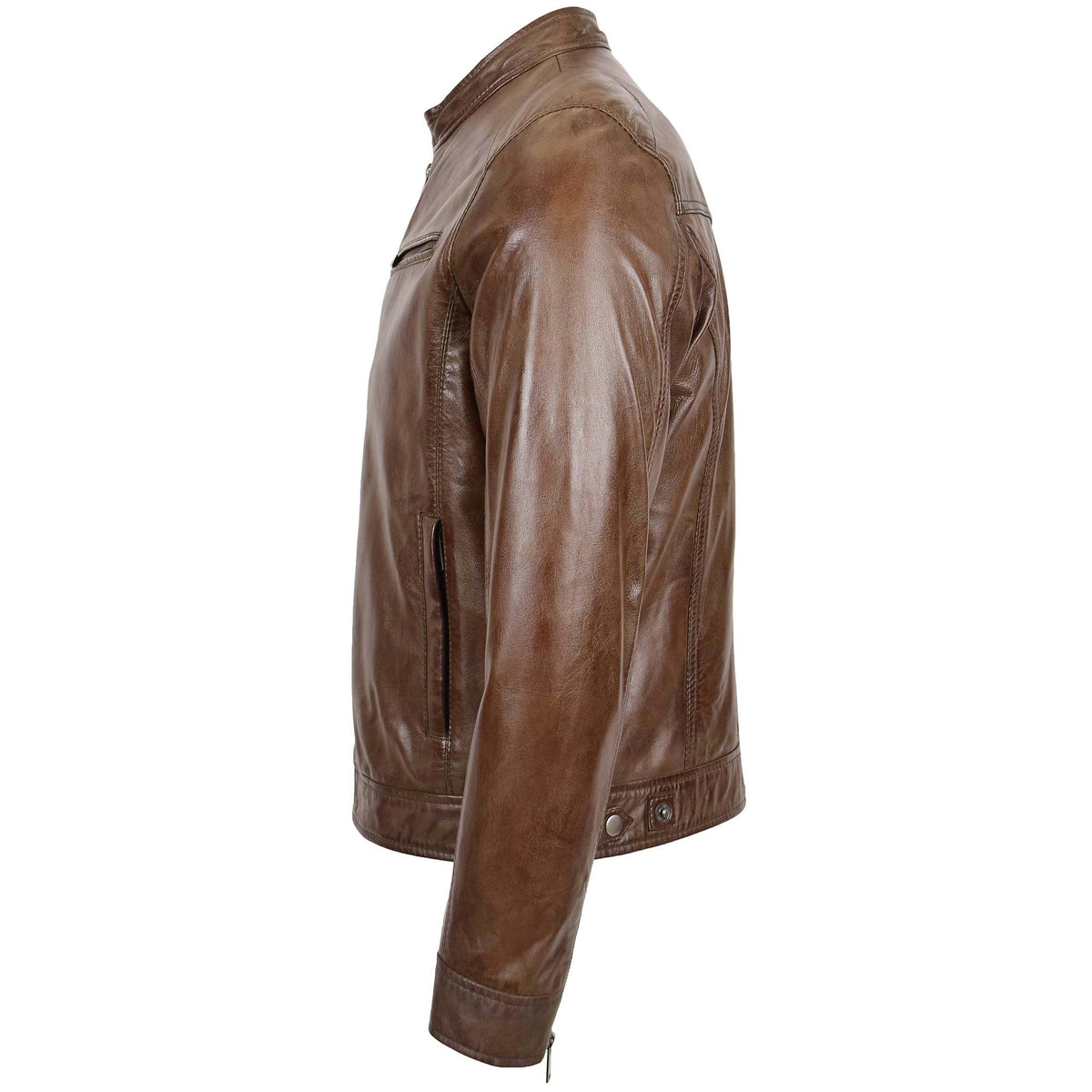 Mens Biker Soft Casual Leather Jacket Milton Brown - genuine leather jacket in brown with biker