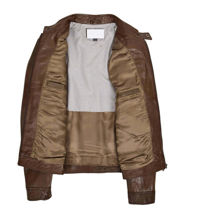 Mens Biker Soft Casual Leather Jacket Milton Brown - genuine leather jacket in brown with four outer pockets