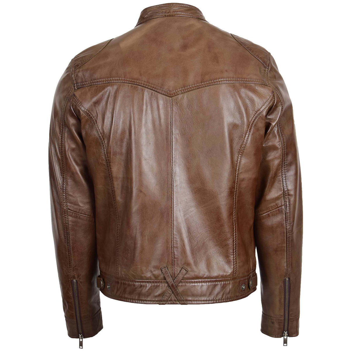 Mens Biker Soft Casual Leather Jacket Milton Brown - genuine leather jacket in brown with biker