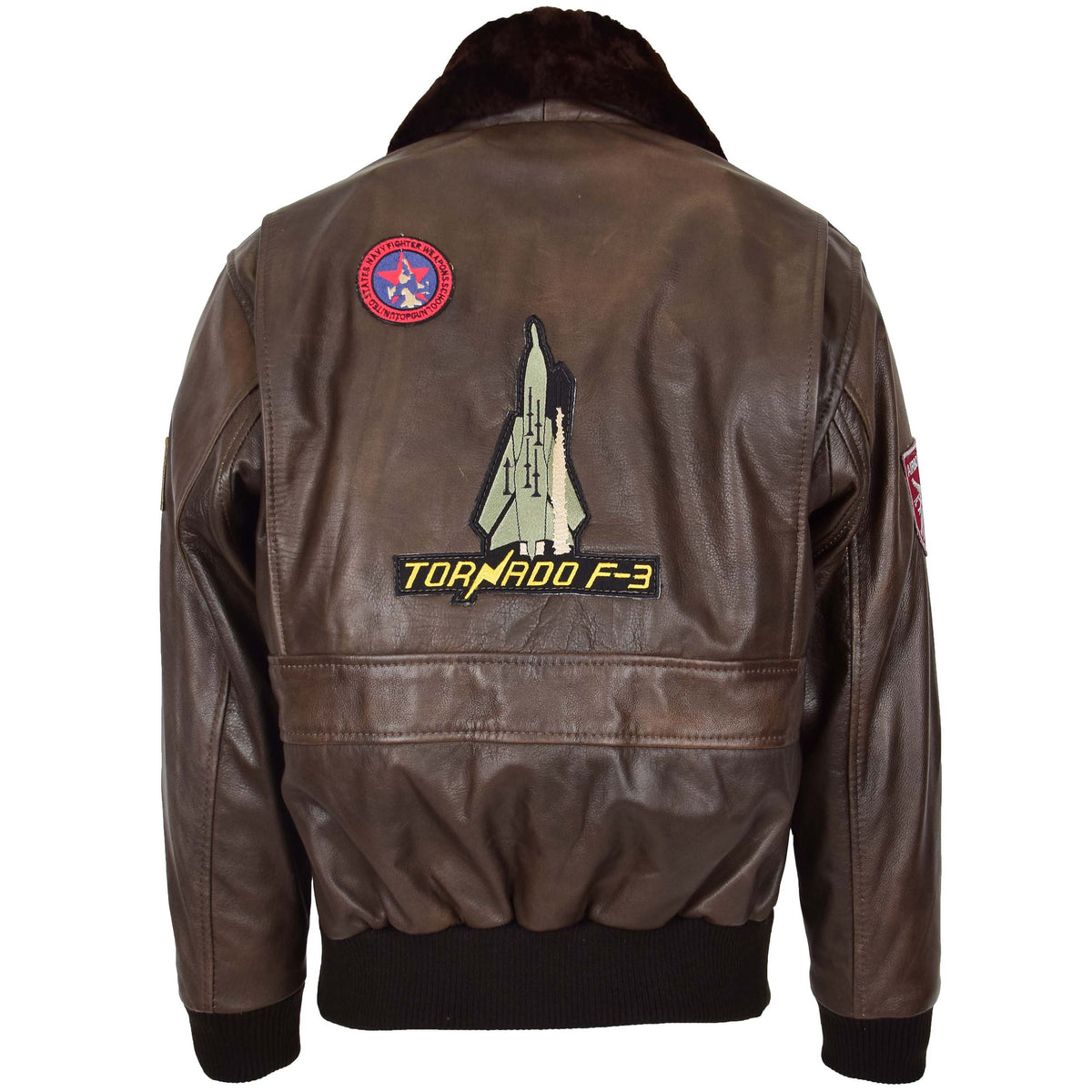 Mens Bomber Leather Jacket Air Force Style Lester Brown - genuine leather jacket in brown with bomber