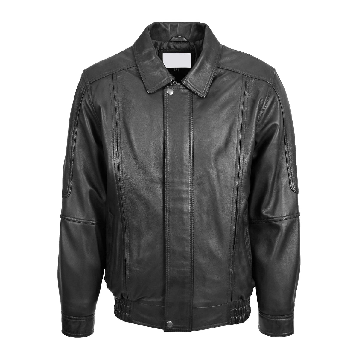 Mens Bomber Leather Jacket Classic Style Jim Black - genuine leather jacket in black with two outer pockets