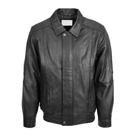 Mens Bomber Leather Jacket Classic Style Jim Black - genuine leather jacket in black with two outer pockets