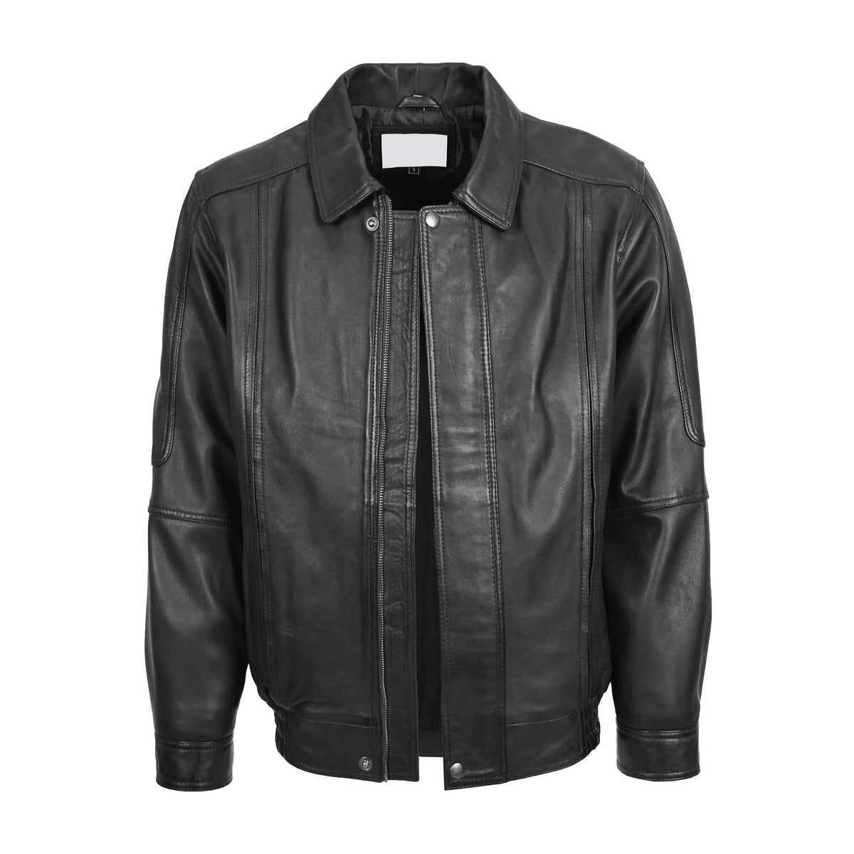 Mens Bomber Leather Jacket Classic Style Jim Black - genuine leather jacket in black with bomber