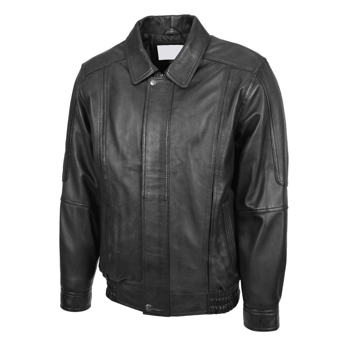 Mens Bomber Leather Jacket Classic Style Jim Black - genuine leather jacket in black with two outer pockets