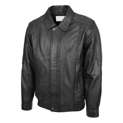 Mens Bomber Leather Jacket Classic Style Jim Black - genuine leather jacket in black with two outer pockets