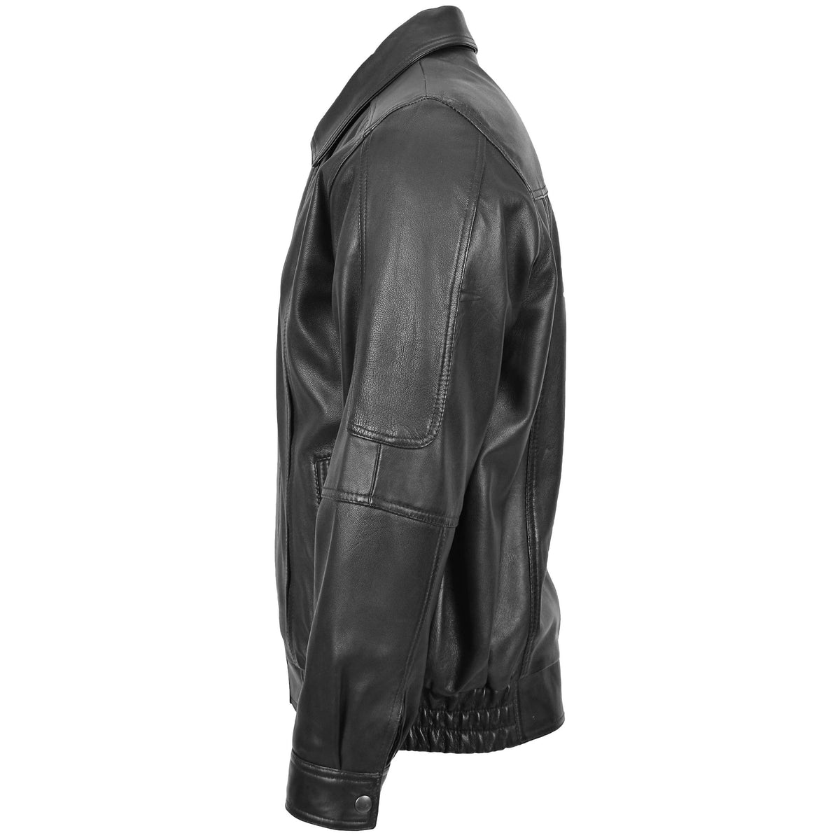 Mens Bomber Leather Jacket Classic Style Jim Black - genuine leather jacket in black with bomber