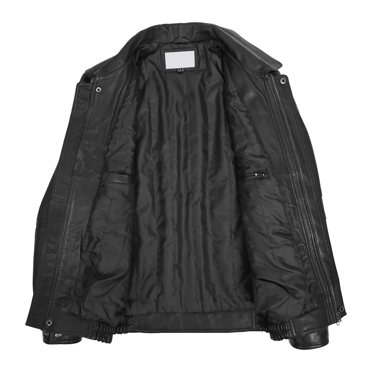 Mens Bomber Leather Jacket Classic Style Jim Black - genuine leather jacket in black with two outer pockets