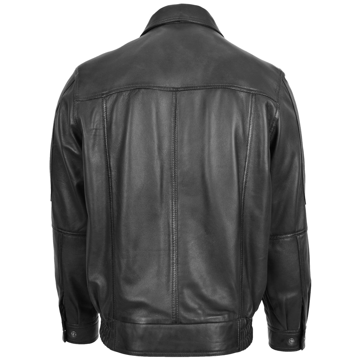 Mens Bomber Leather Jacket Classic Style Jim Black - genuine leather jacket in black with bomber