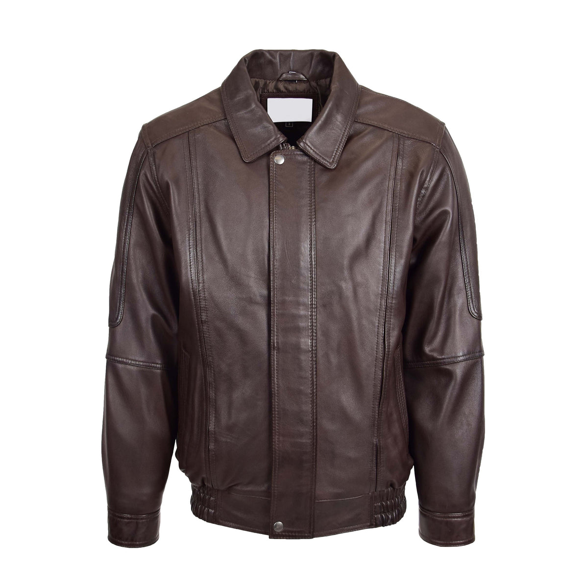 Mens Bomber Leather Jacket Classic Style Jim Brown Nappa - genuine leather jacket in brown nappa with two outer pockets