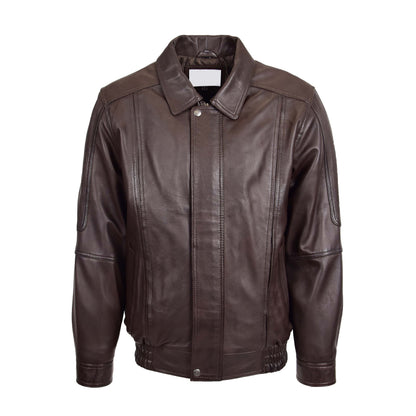 Mens Bomber Leather Jacket Classic Style Jim Brown Nappa - genuine leather jacket in brown nappa with two outer pockets