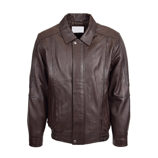 Mens Bomber Leather Jacket Classic Style Jim Brown Nappa - genuine leather jacket in brown nappa with two outer pockets