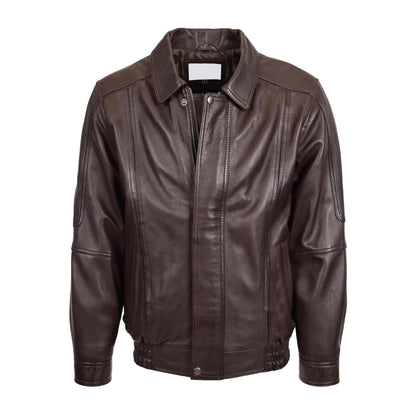 Mens Bomber Leather Jacket Classic Style Jim Brown Nappa - genuine leather jacket in brown nappa with bomber