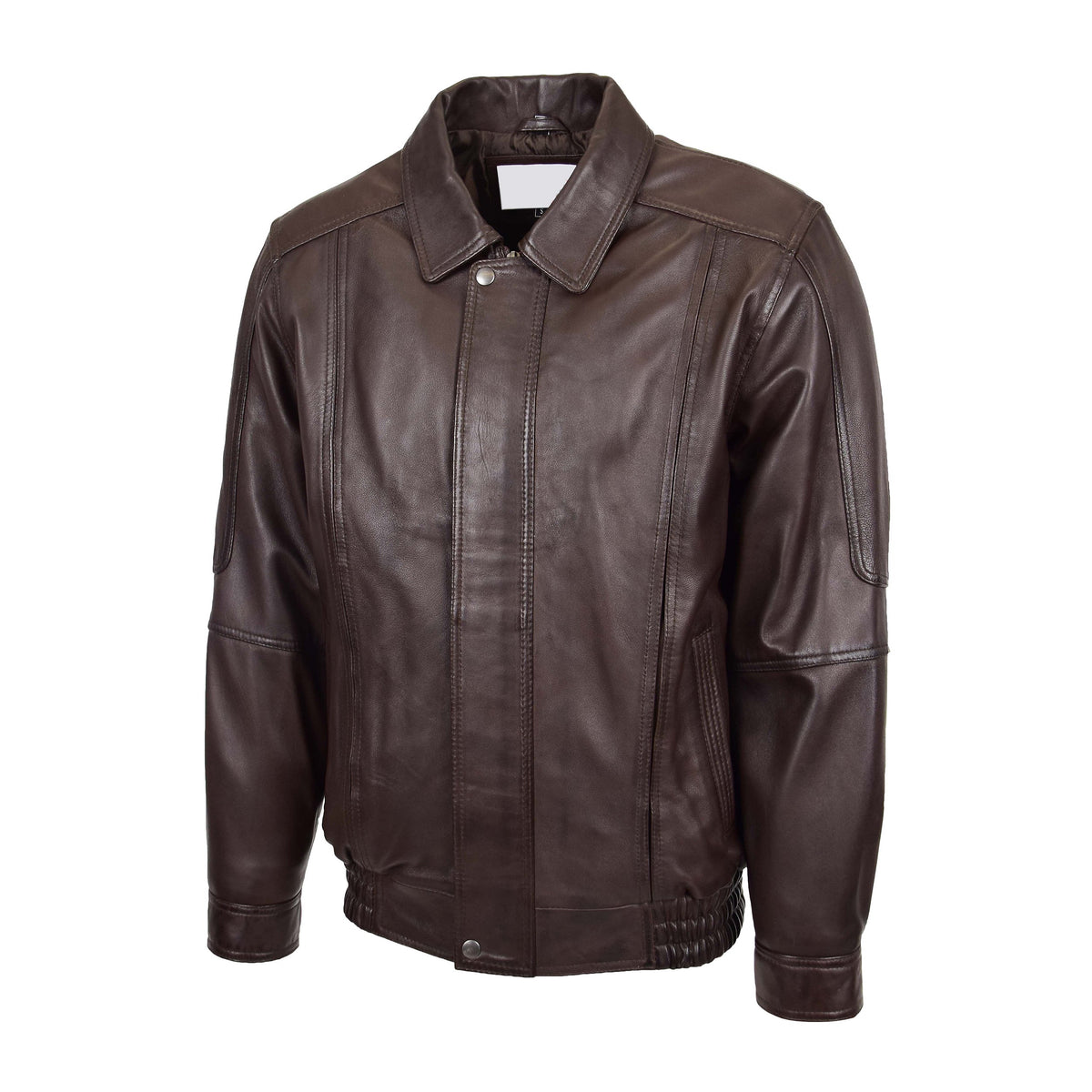 Mens Bomber Leather Jacket Classic Style Jim Brown Nappa - genuine leather jacket in brown nappa with two outer pockets