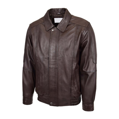 Mens Bomber Leather Jacket Classic Style Jim Brown Nappa - genuine leather jacket in brown nappa with two outer pockets