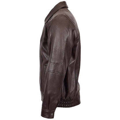 Mens Bomber Leather Jacket Classic Style Jim Brown Nappa - genuine leather jacket in brown nappa with bomber