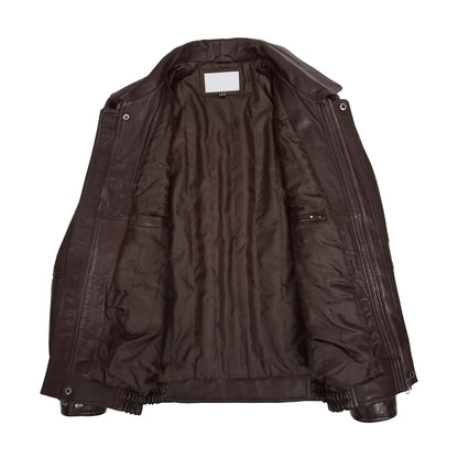 Mens Bomber Leather Jacket Classic Style Jim Brown Nappa - genuine leather jacket in brown nappa with two outer pockets