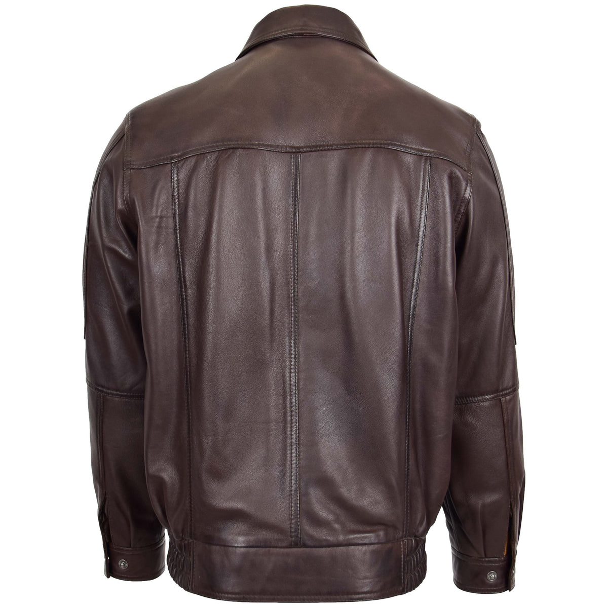 Mens Bomber Leather Jacket Classic Style Jim Brown Nappa - genuine leather jacket in brown nappa with bomber