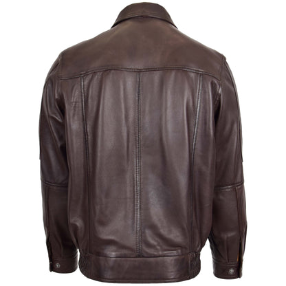Mens Bomber Leather Jacket Classic Style Jim Brown Nappa - genuine leather jacket in brown nappa with bomber