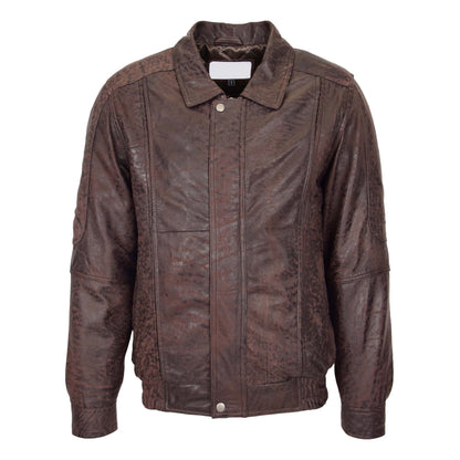 Mens Bomber Leather Jacket Classic Style Jim Brown Nubuck - genuine leather jacket in brown nubuck with two outer pockets