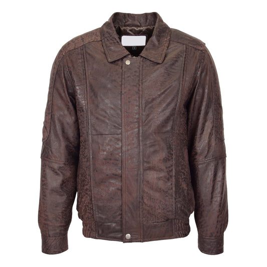 Mens Bomber Leather Jacket Classic Style Jim Brown Nubuck - genuine leather jacket in brown nubuck with two outer pockets