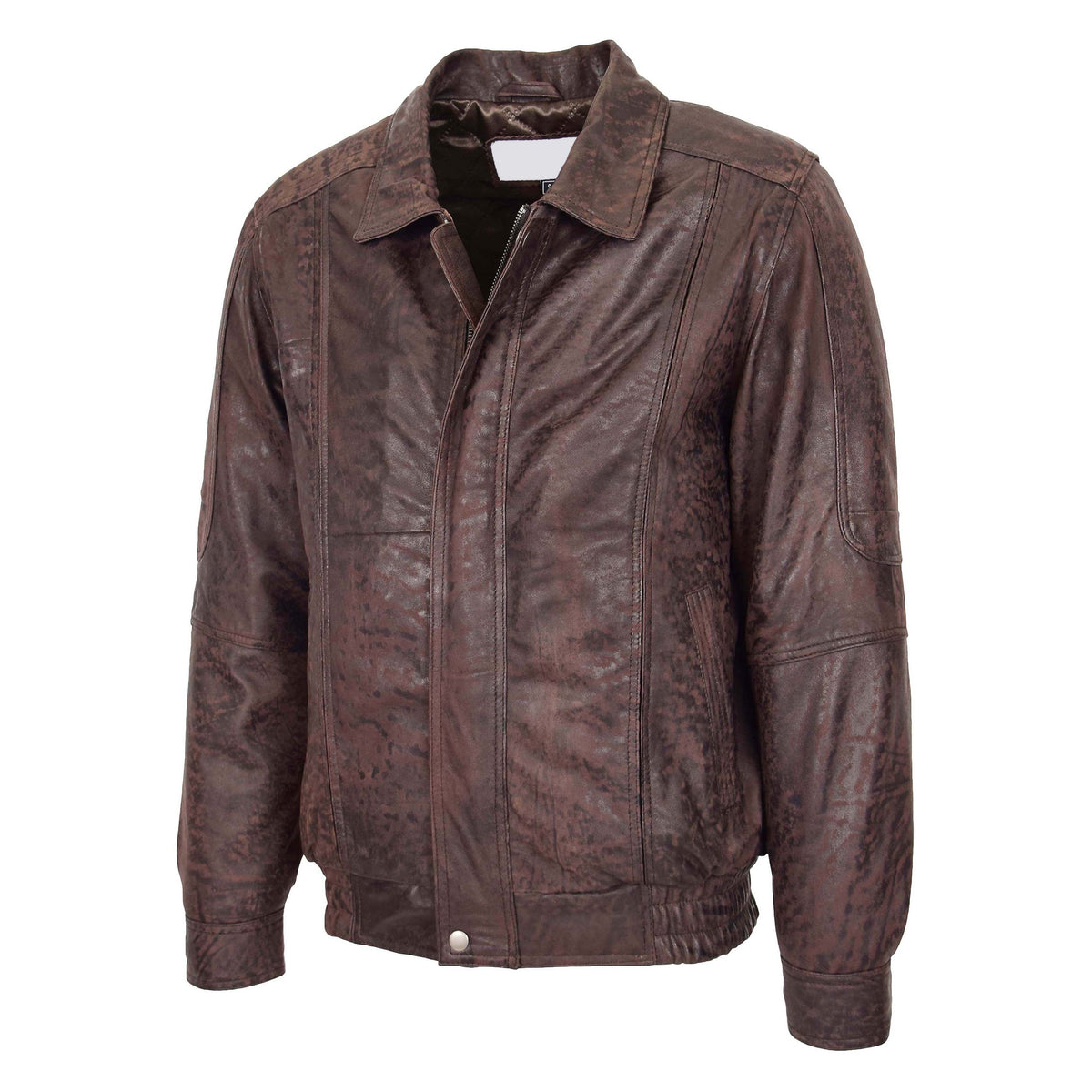 Mens Bomber Leather Jacket Classic Style Jim Brown Nubuck - genuine leather jacket in brown nubuck with two outer pockets
