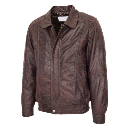 Mens Bomber Leather Jacket Classic Style Jim Brown Nubuck - genuine leather jacket in brown nubuck with two outer pockets