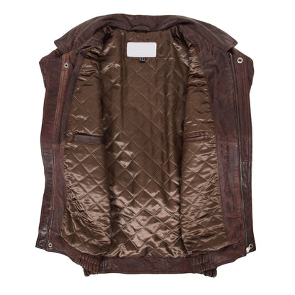 Mens Bomber Leather Jacket Classic Style Jim Brown Nubuck - genuine leather jacket in brown nubuck with two outer pockets