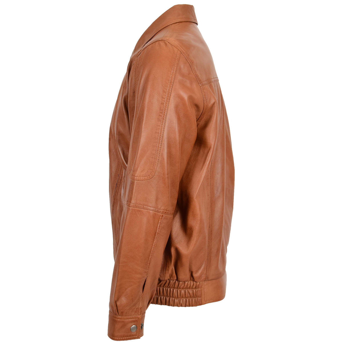 Mens Bomber Leather Jacket Classic Style Jim Tan - genuine leather jacket in tan with two outer pockets