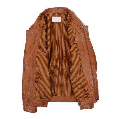 Mens Bomber Leather Jacket Classic Style Jim Tan - genuine leather jacket in tan with bomber