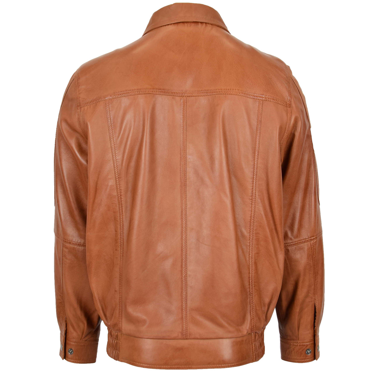 Mens Bomber Leather Jacket Classic Style Jim Tan - genuine leather jacket in tan with two outer pockets