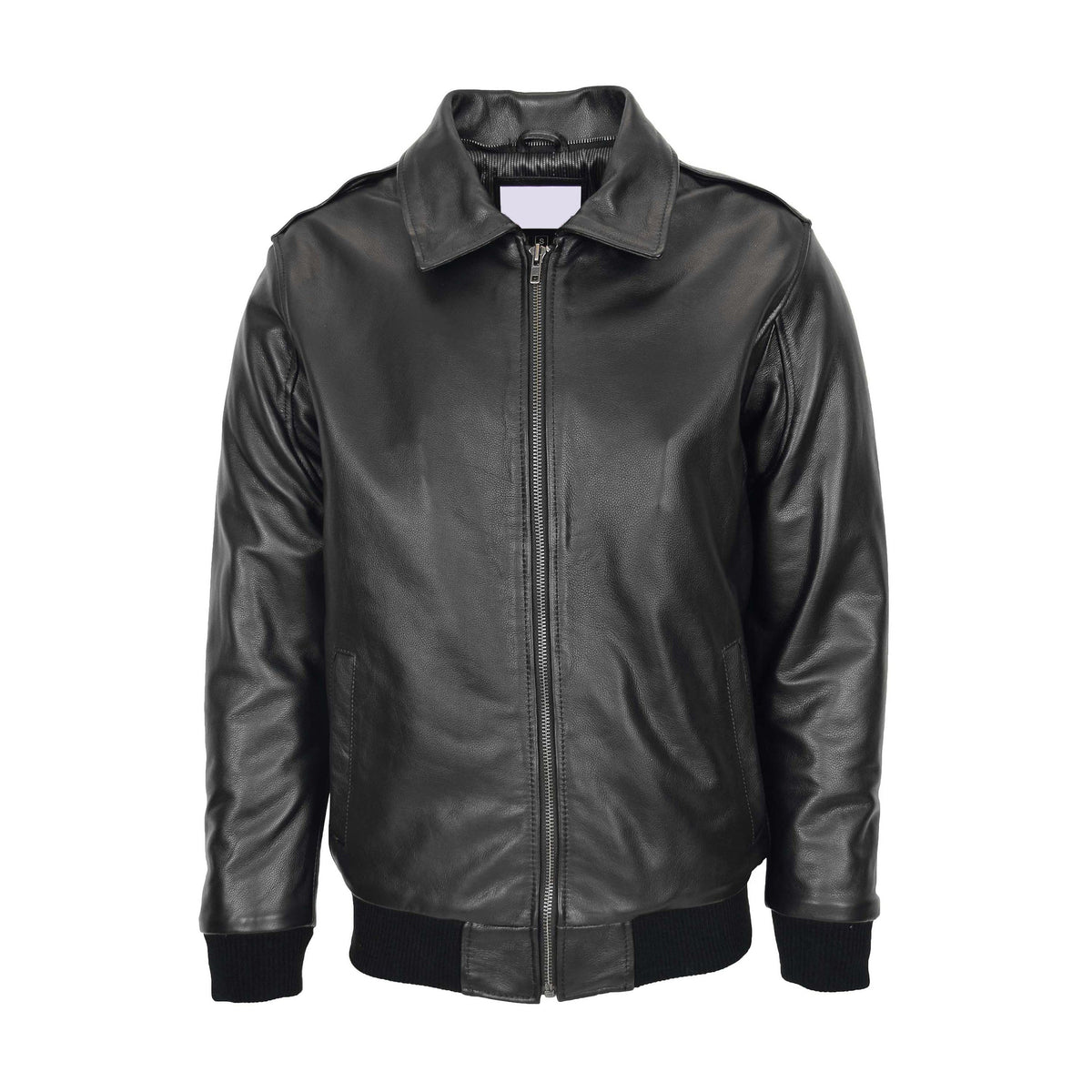 Mens Bomber Leather Jacket with Sheepskin Collar Viggo Black - genuine sheepskin jacket in black with bomber