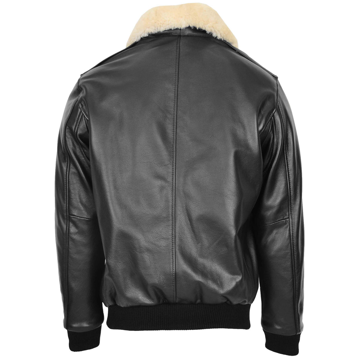 Mens Bomber Leather Jacket with Sheepskin Collar Viggo Black - genuine sheepskin jacket in black with bomber