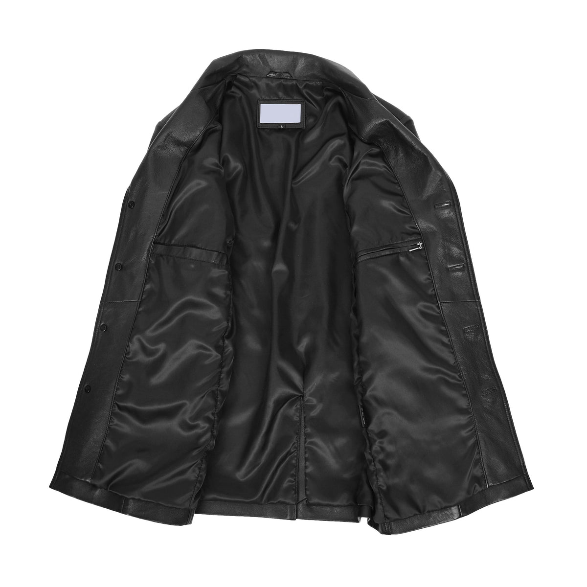 Mens Button Fastening Reefer Leather Jacket Jerry Black - genuine leather jacket in black with four outer pockets