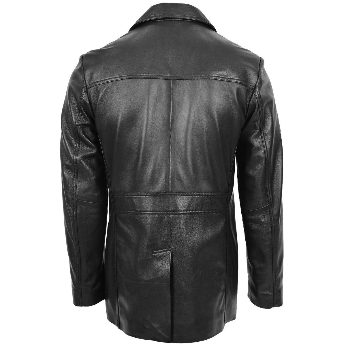 Mens Button Fastening Reefer Leather Jacket Jerry Black - genuine leather jacket in black with button fastening