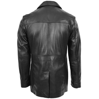 Mens Button Fastening Reefer Leather Jacket Jerry Black - genuine leather jacket in black with button fastening