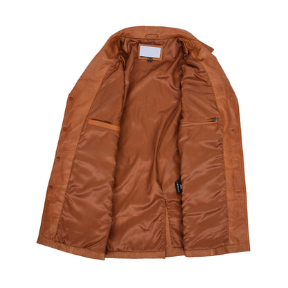 Mens Button Fastening Reefer Leather Jacket Jerry Tan - genuine leather jacket in tan with four outer pockets