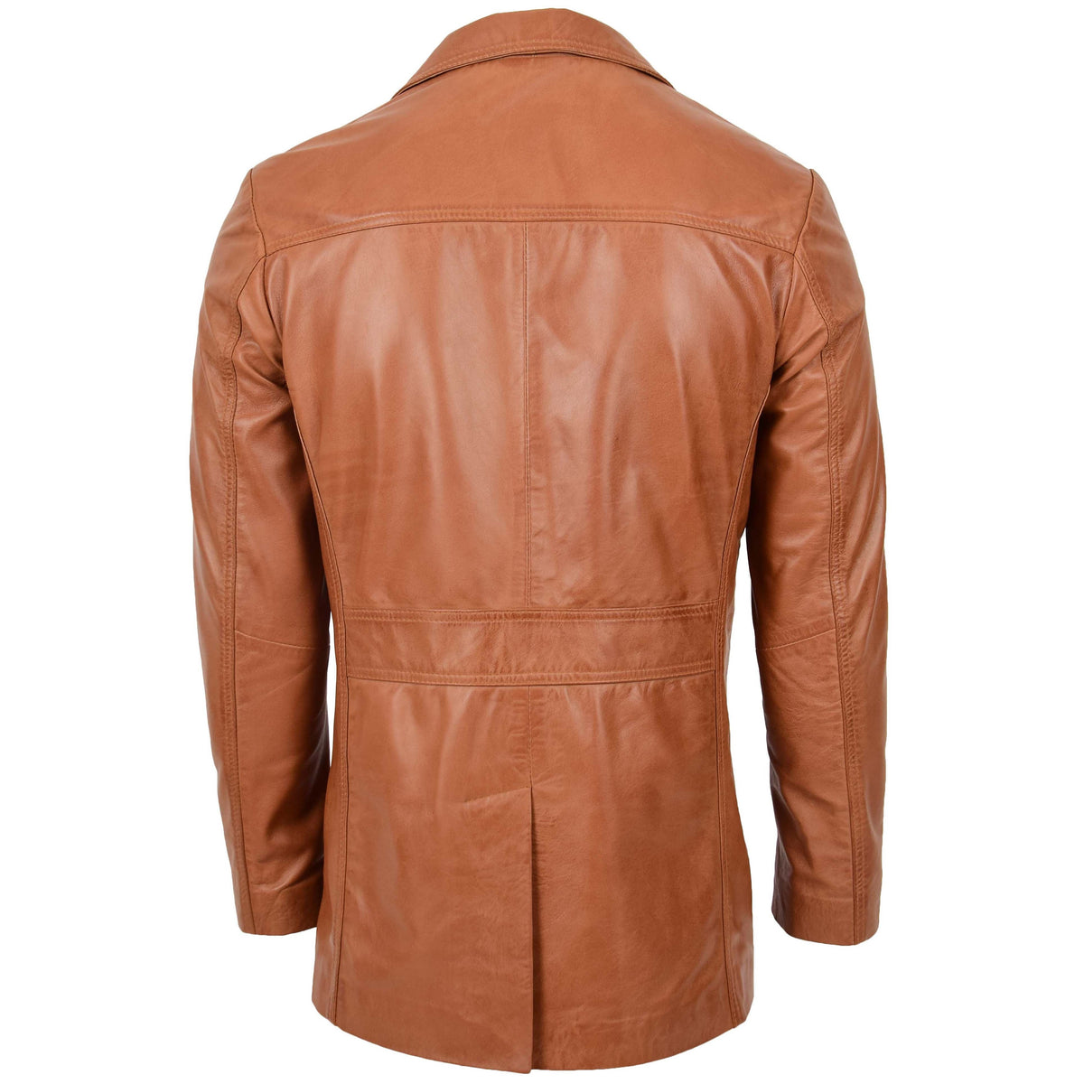 Mens Button Fastening Reefer Leather Jacket Jerry Tan - genuine leather jacket in tan with button fastening