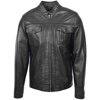 Mens Casual Biker Leather Jacket Jaime Black - genuine leather jacket in black with biker
