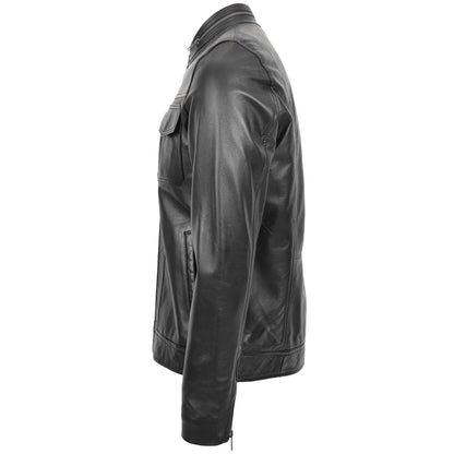 Mens Casual Biker Leather Jacket Jaime Black - genuine leather jacket in black with biker
