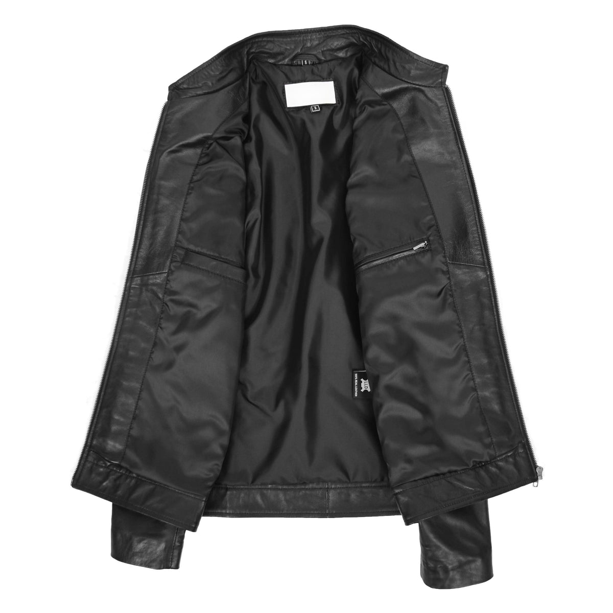 Mens Casual Biker Leather Jacket Jaime Black - genuine leather jacket in black with four outer pockets