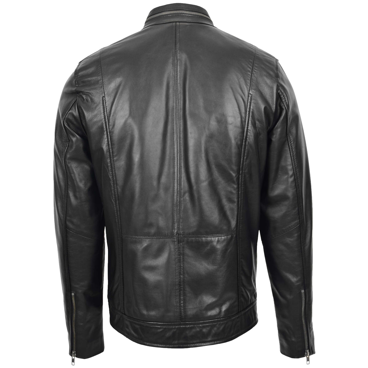 Mens Casual Biker Leather Jacket Jaime Black - genuine leather jacket in black with biker