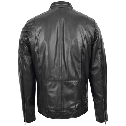Mens Casual Biker Leather Jacket Jaime Black - genuine leather jacket in black with biker