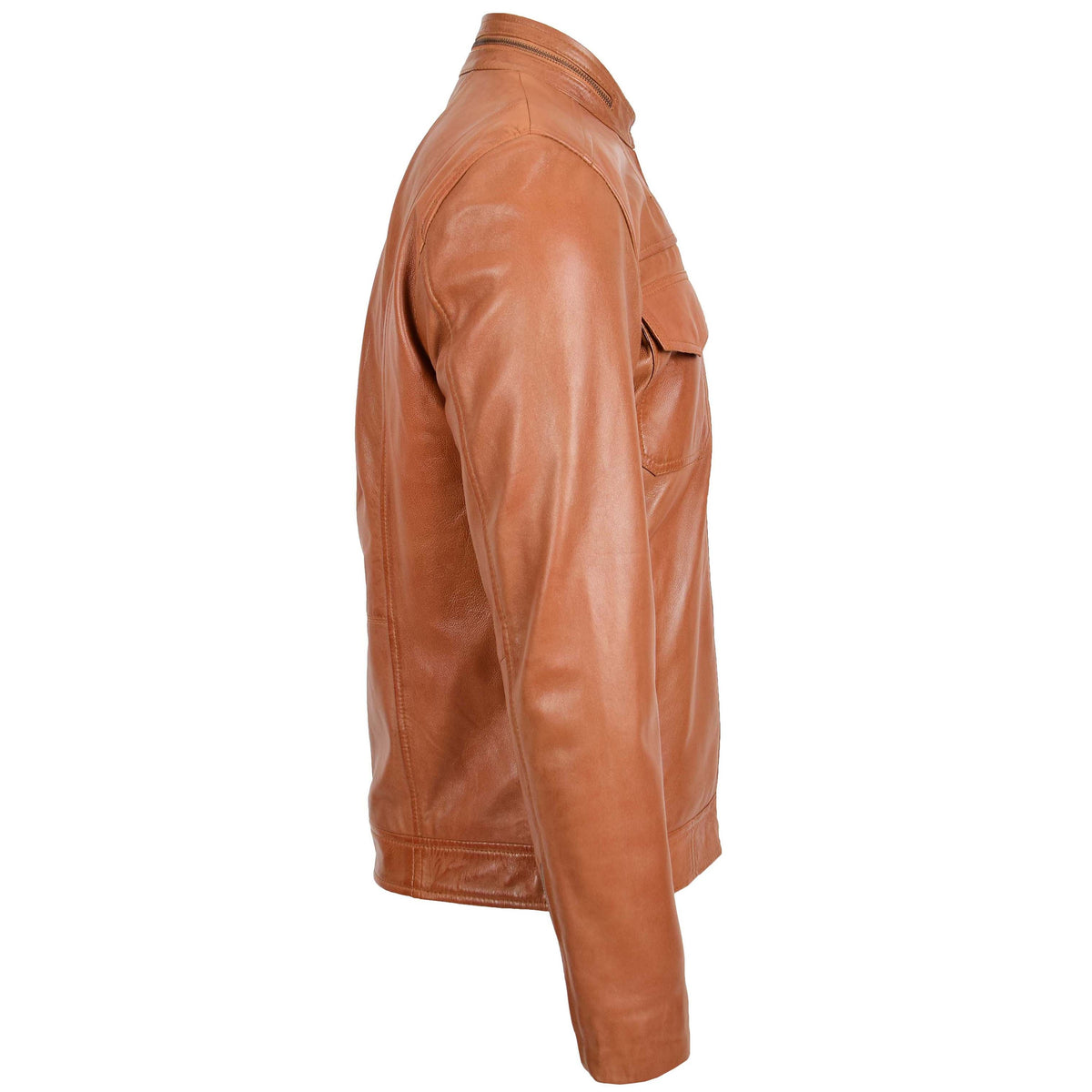 Mens Casual Biker Leather Jacket Jaime Tan - genuine leather jacket in tan with four outer pockets