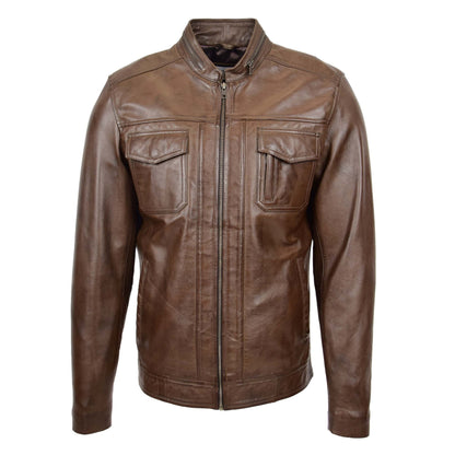 Mens Casual Biker Leather Jacket Jaime Timber - genuine leather jacket with biker