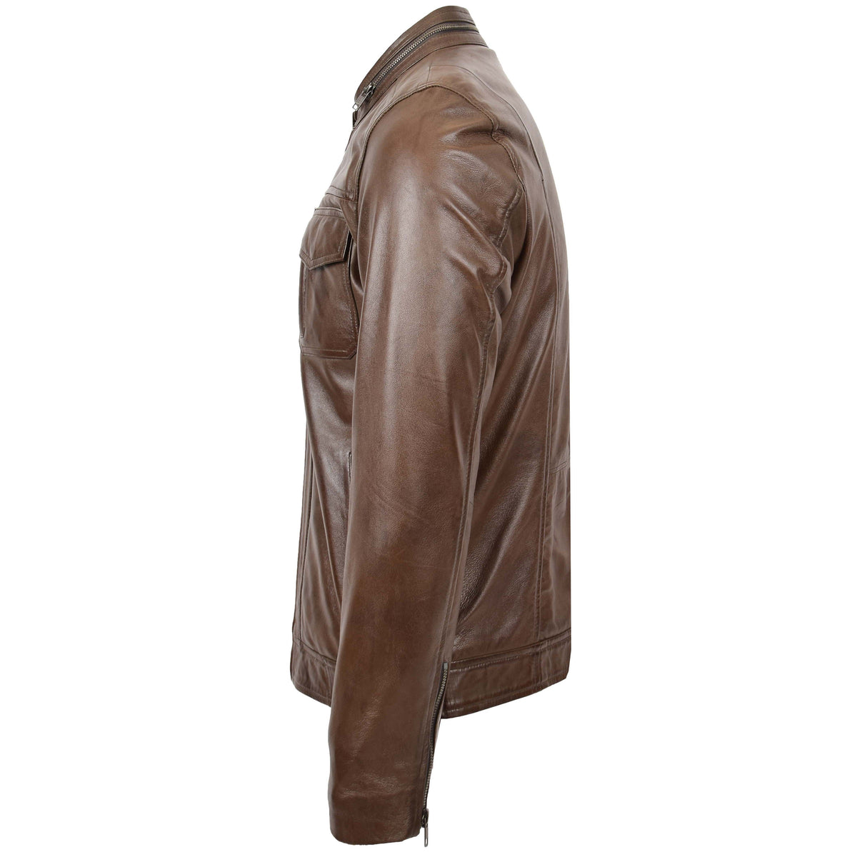 Mens Casual Biker Leather Jacket Jaime Timber - genuine leather jacket with biker