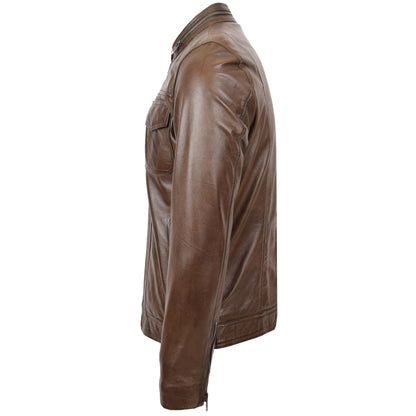 Mens Casual Biker Leather Jacket Jaime Timber - genuine leather jacket with biker