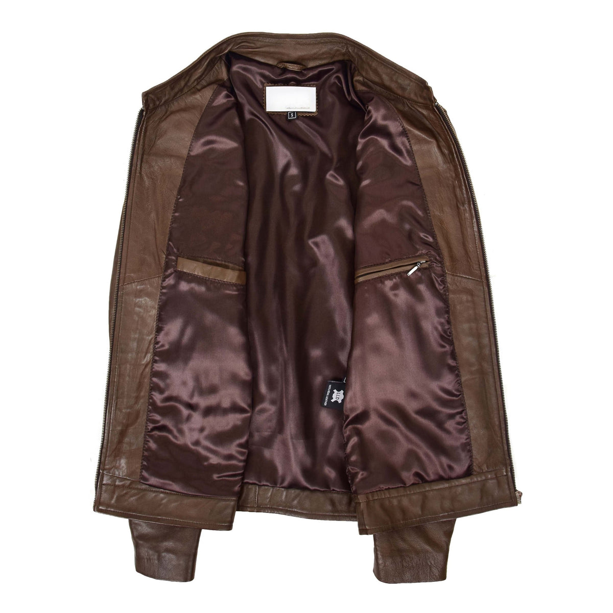 Mens Casual Biker Leather Jacket Jaime Timber - genuine leather jacket with four outer pockets