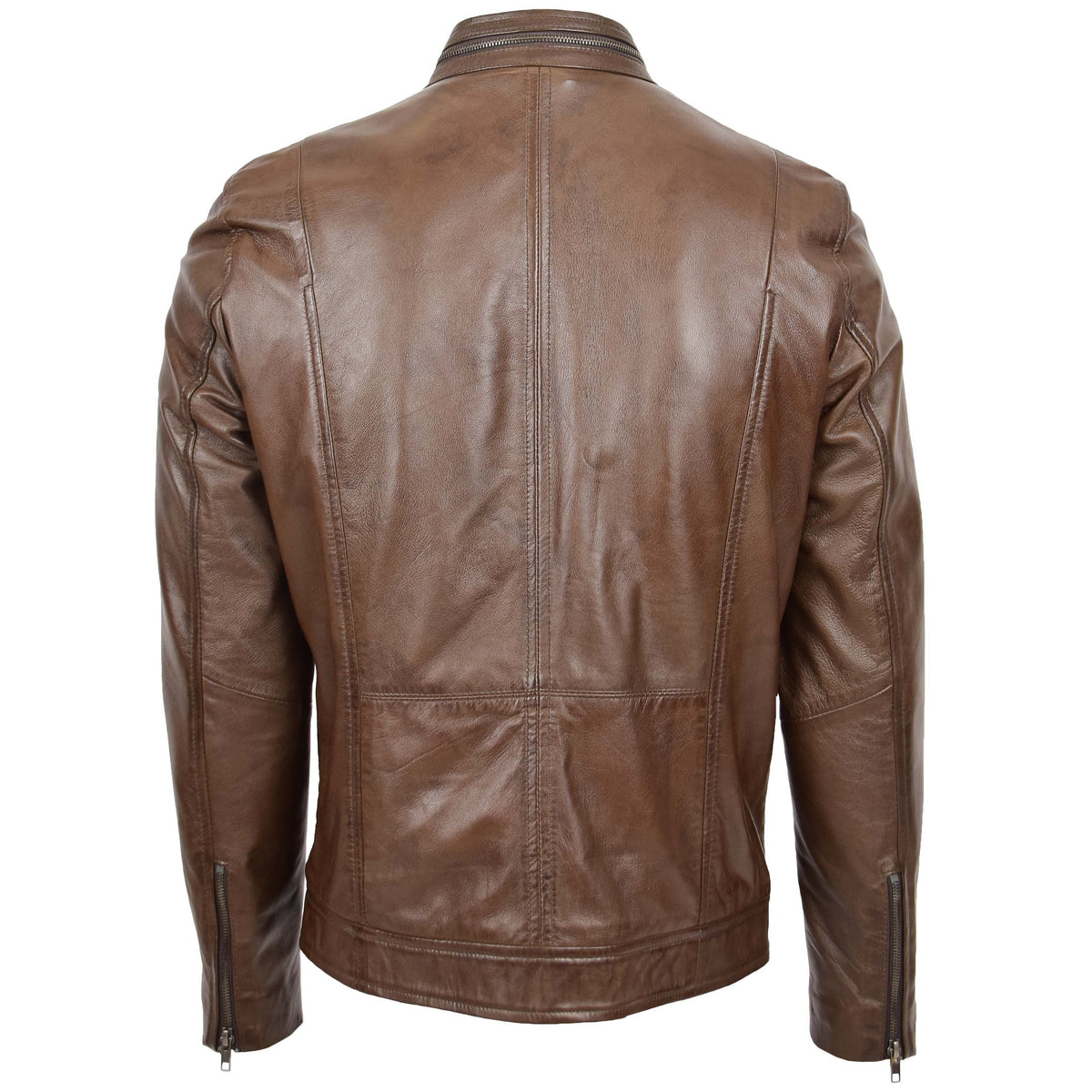 Mens Casual Biker Leather Jacket Jaime Timber - genuine leather jacket with biker